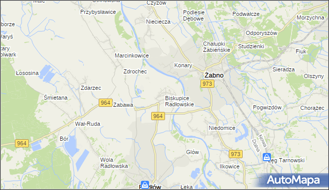 mapa Biskupice Radłowskie, Biskupice Radłowskie na mapie Targeo