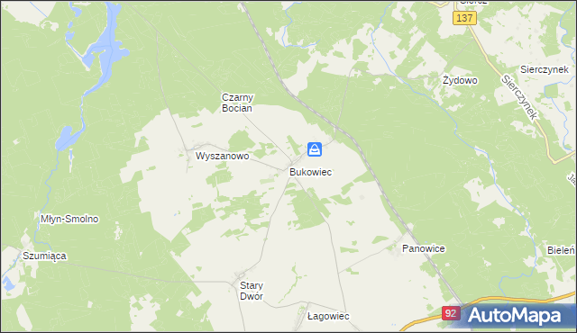 mapa Bukowiec gmina Międzyrzecz, Bukowiec gmina Międzyrzecz na mapie Targeo