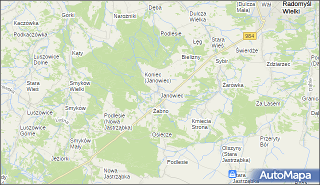 mapa Janowiec gmina Radomyśl Wielki, Janowiec gmina Radomyśl Wielki na mapie Targeo