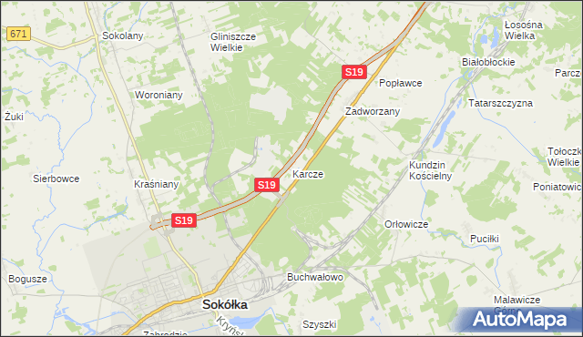 mapa Karcze gmina Sokółka, Karcze gmina Sokółka na mapie Targeo