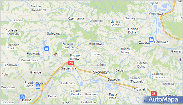 mapa Lisów gmina Skołyszyn, Lisów gmina Skołyszyn na mapie Targeo