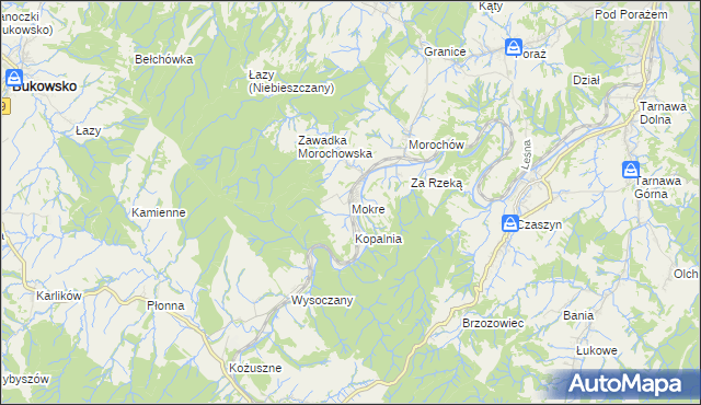 mapa Mokre gmina Zagórz, Mokre gmina Zagórz na mapie Targeo