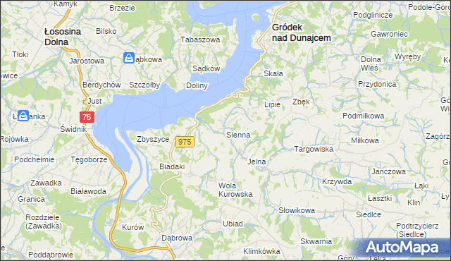 mapa Sienna gmina Gródek nad Dunajcem, Sienna gmina Gródek nad Dunajcem na mapie Targeo