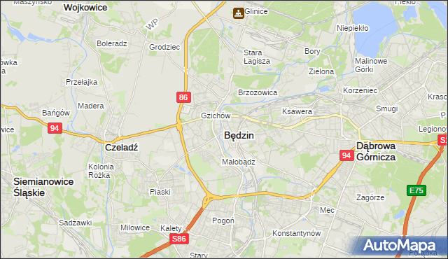 mapa Będzin, Będzin na mapie Targeo