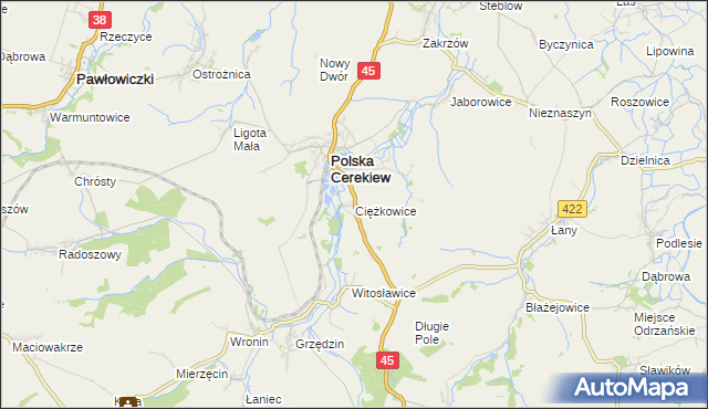 mapa Ciężkowice gmina Polska Cerekiew, Ciężkowice gmina Polska Cerekiew na mapie Targeo