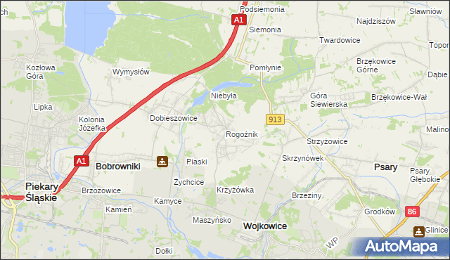mapa Rogoźnik gmina Bobrowniki, Rogoźnik gmina Bobrowniki na mapie Targeo