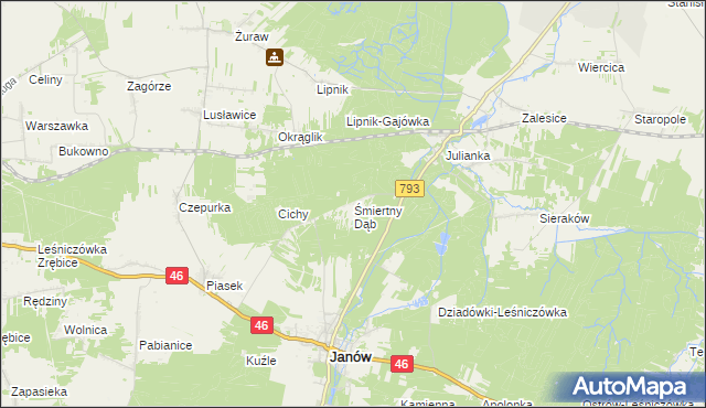 mapa Śmiertny Dąb, Śmiertny Dąb na mapie Targeo