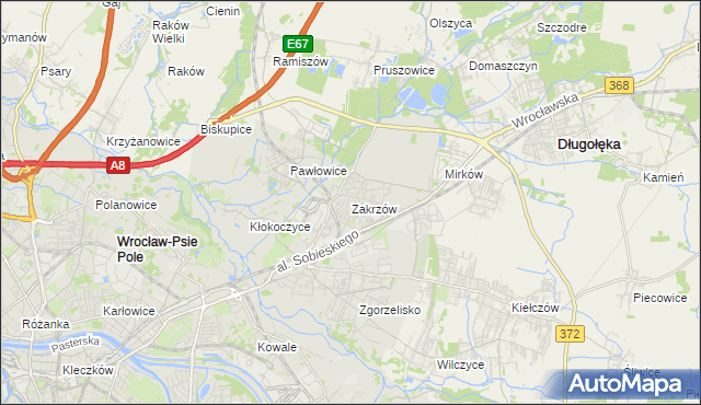 mapa Zakrzów gmina Wrocław, Zakrzów gmina Wrocław na mapie Targeo