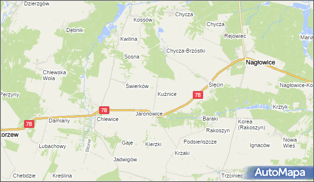 mapa Kuźnice gmina Nagłowice, Kuźnice gmina Nagłowice na mapie Targeo