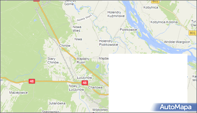 mapa Majdany gmina Kozienice, Majdany gmina Kozienice na mapie Targeo
