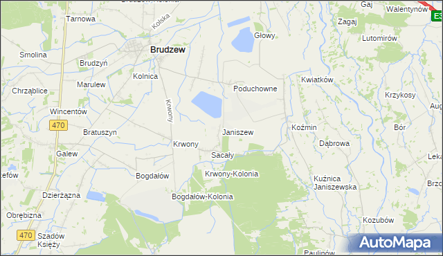 mapa Janiszew gmina Brudzew, Janiszew gmina Brudzew na mapie Targeo