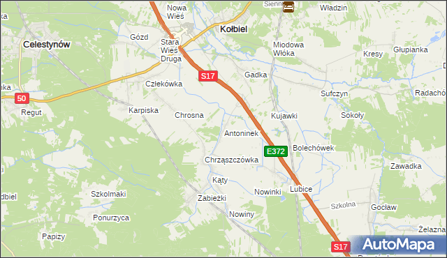 mapa Antoninek gmina Kołbiel, Antoninek gmina Kołbiel na mapie Targeo