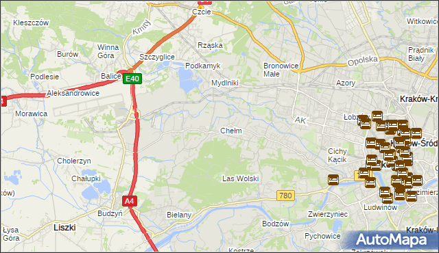 mapa Chełm gmina Kraków, Chełm gmina Kraków na mapie Targeo