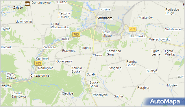 mapa Chełm gmina Wolbrom, Chełm gmina Wolbrom na mapie Targeo