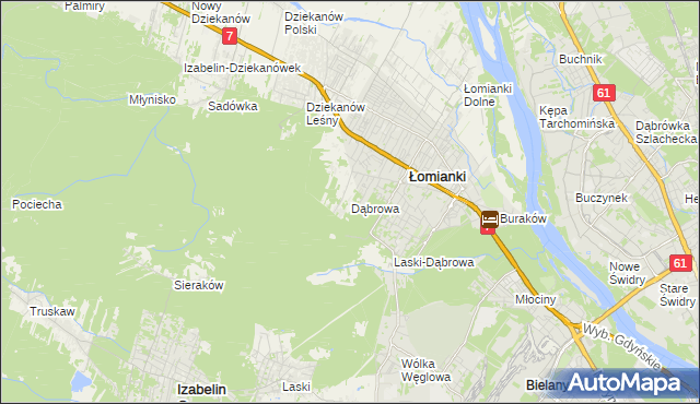 mapa Dąbrowa gmina Łomianki, Dąbrowa gmina Łomianki na mapie Targeo