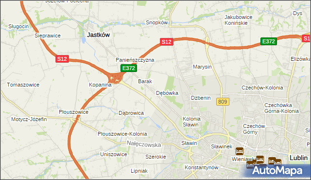 mapa Dębówka gmina Jastków, Dębówka gmina Jastków na mapie Targeo