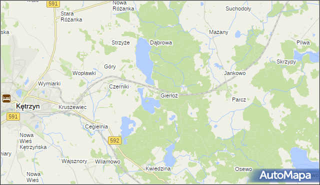 mapa Gierłoż gmina Kętrzyn, Gierłoż gmina Kętrzyn na mapie Targeo