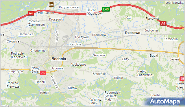 mapa Gorzków gmina Bochnia, Gorzków gmina Bochnia na mapie Targeo
