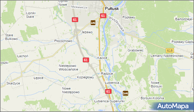 mapa Kacice gmina Pułtusk, Kacice gmina Pułtusk na mapie Targeo