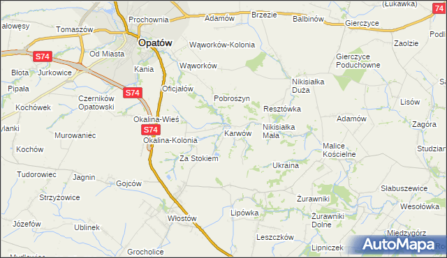 mapa Karwów gmina Opatów, Karwów gmina Opatów na mapie Targeo