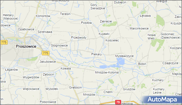 mapa Piekary gmina Proszowice, Piekary gmina Proszowice na mapie Targeo