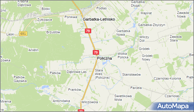 mapa Policzna powiat zwoleński, Policzna powiat zwoleński na mapie Targeo