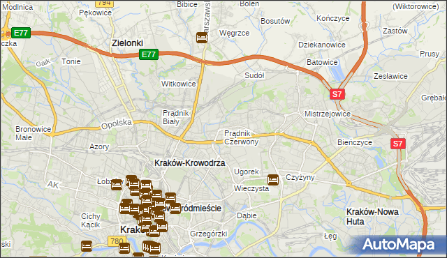 mapa Prądnik Czerwony, Prądnik Czerwony na mapie Targeo
