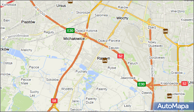 mapa Raszyn powiat pruszkowski, Raszyn powiat pruszkowski na mapie Targeo