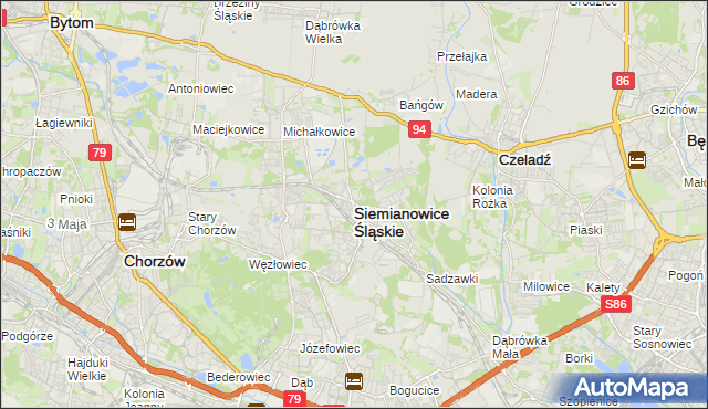 mapa Siemianowice Śląskie, Siemianowice Śląskie na mapie Targeo