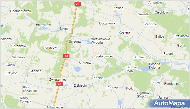 mapa Słabkowice, Słabkowice na mapie Targeo