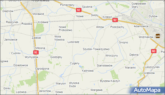 mapa Szubsk-Towarzystwo, Szubsk-Towarzystwo na mapie Targeo