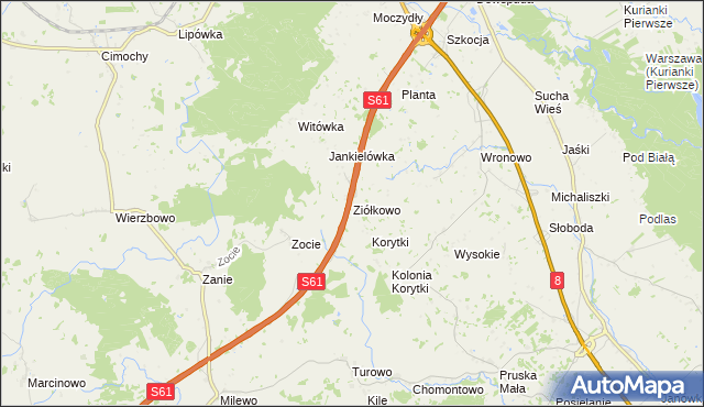 mapa Ziółkowo gmina Raczki, Ziółkowo gmina Raczki na mapie Targeo
