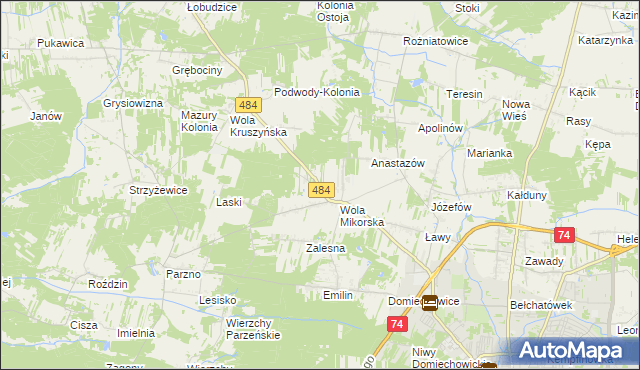 mapa Adamów gmina Bełchatów, Adamów gmina Bełchatów na mapie Targeo