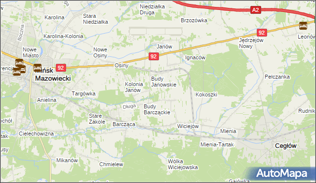 mapa Anielew gmina Mińsk Mazowiecki, Anielew gmina Mińsk Mazowiecki na mapie Targeo