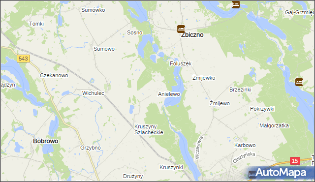 mapa Anielewo gmina Bobrowo, Anielewo gmina Bobrowo na mapie Targeo