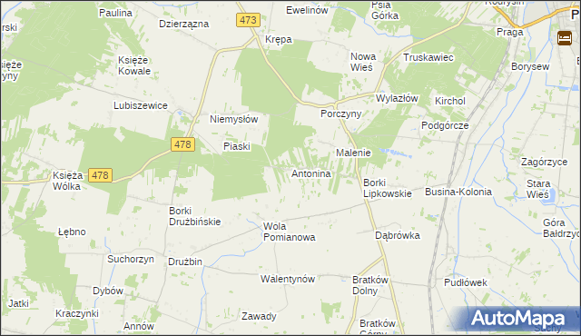mapa Antonina gmina Poddębice, Antonina gmina Poddębice na mapie Targeo
