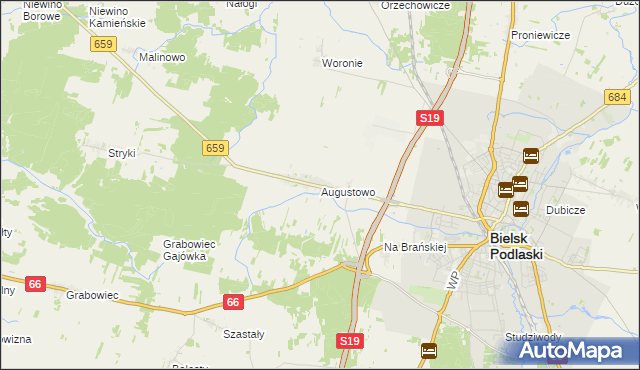mapa Augustowo gmina Bielsk Podlaski, Augustowo gmina Bielsk Podlaski na mapie Targeo