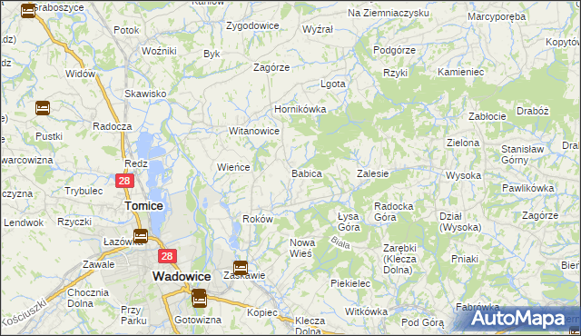 mapa Babica gmina Wadowice, Babica gmina Wadowice na mapie Targeo