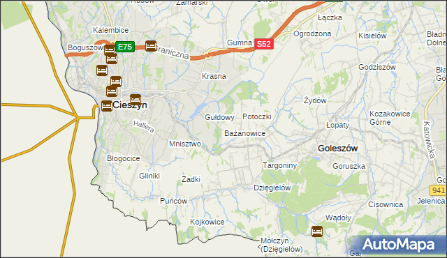 mapa Bażanowice, Bażanowice na mapie Targeo