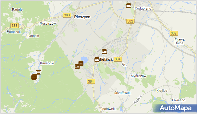 mapa Bielawa powiat dzierżoniowski, Bielawa powiat dzierżoniowski na mapie Targeo