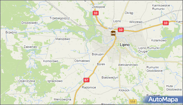 mapa Biskupin gmina Lipno, Biskupin gmina Lipno na mapie Targeo