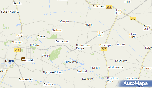 mapa Bodzanowo Drugie, Bodzanowo Drugie na mapie Targeo
