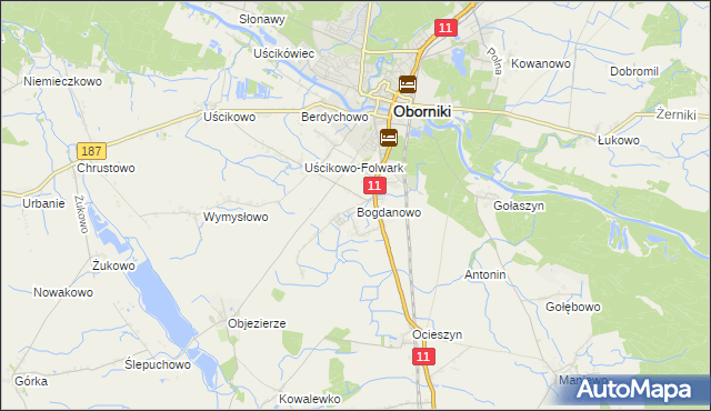 mapa Bogdanowo gmina Oborniki, Bogdanowo gmina Oborniki na mapie Targeo