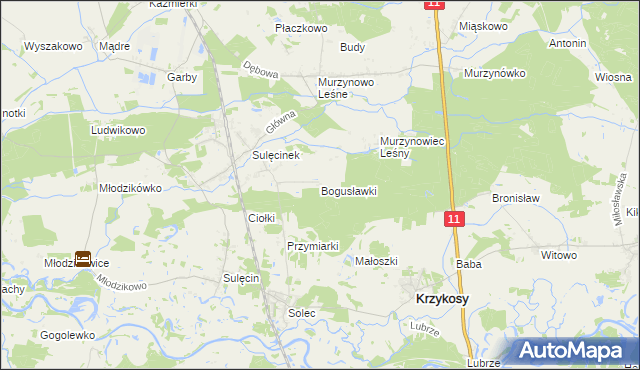 mapa Bogusławki gmina Krzykosy, Bogusławki gmina Krzykosy na mapie Targeo