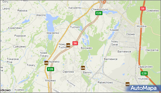 mapa Borowiec gmina Żukowo, Borowiec gmina Żukowo na mapie Targeo