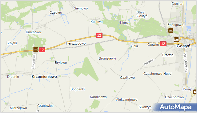 mapa Bronisławki gmina Gostyń, Bronisławki gmina Gostyń na mapie Targeo