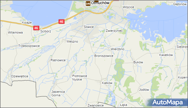 mapa Broniszowice gmina Otmuchów, Broniszowice gmina Otmuchów na mapie Targeo