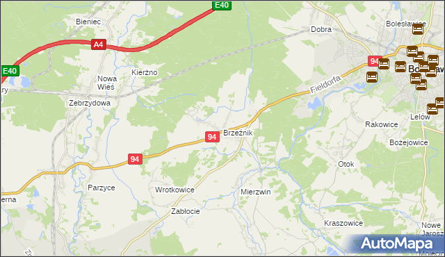 mapa Brzeźnik gmina Bolesławiec, Brzeźnik gmina Bolesławiec na mapie Targeo