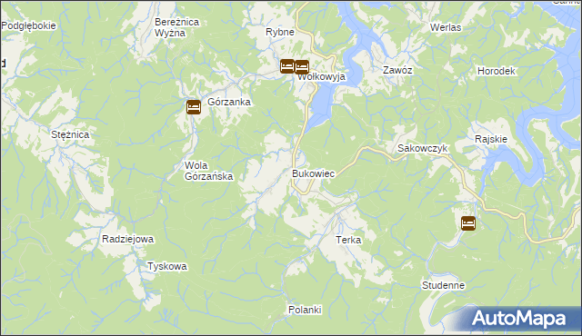 mapa Bukowiec gmina Solina, Bukowiec gmina Solina na mapie Targeo