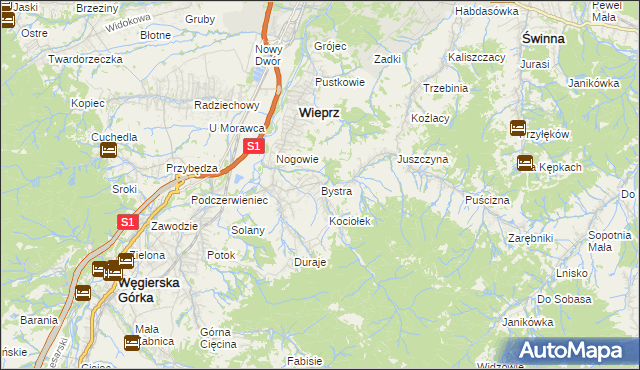mapa Bystra gmina Radziechowy-Wieprz, Bystra gmina Radziechowy-Wieprz na mapie Targeo